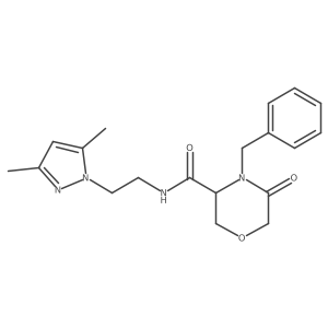 4-benzyl-N-(2-(3,5-dimethyl-1H-pyrazol-1-yl)ethyl)-5-oxomorpholine-3-carboxamide结构式