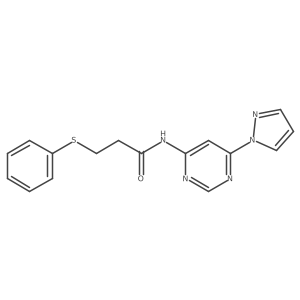 N-(6-(1H-pyrazol-1-yl)pyrimidin-4-yl)-3-(phenylthio)propanamide结构式