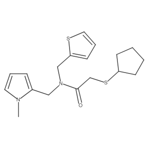 2-(cyclopentylthio)-N-((1-methyl-1H-pyrrol-2-yl)methyl)-N-(thiophen-2-ylmethyl)acetamide结构式