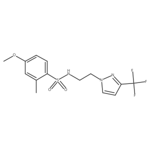 4-methoxy-2-methyl-N-(2-(3-(trifluoromethyl)-1H-pyrazol-1-yl)ethyl)benzenesulfonamide结构式