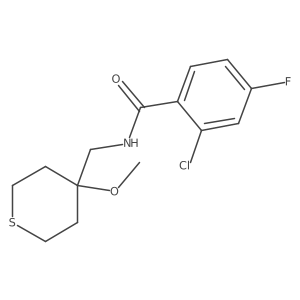 2-chloro-4-fluoro-N-((4-methoxytetrahydro-2H-thiopyran-4-yl)methyl)benzamide结构式