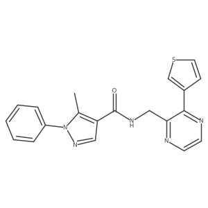 5-methyl-1-phenyl-N-((3-(thiophen-3-yl)pyrazin-2-yl)methyl)-1H-pyrazole-4-carboxamide结构式