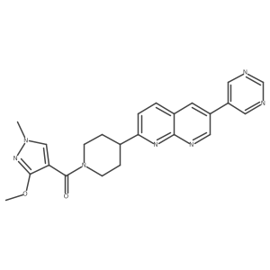 2-[1-(3-methoxy-1-methyl-1H-pyrazole-4-carbonyl)piperidin-4-yl]-6-(pyrimidin-5-yl)-1,8-naphthyridine结构式