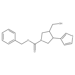 rac-benzyl (3R,4S)-3-(hydroxymethyl)-4-(thiophen-3-yl)pyrrolidine-1-carboxylate结构式
