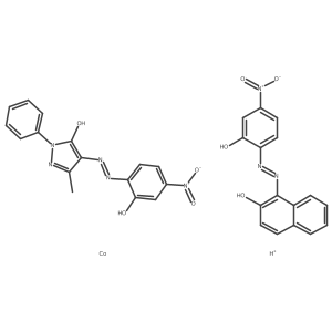 Hydrogen (2,4-dihydro-4-((2-hydroxy-4-nitrophenyl)azo)-5-methyl-2-phenyl-3H-pyrazol-3-onato(2-))(1-((2-hydroxy-4-nitrophenyl)azo)-2-naphtholato(2-))cobaltate(1-)结构式