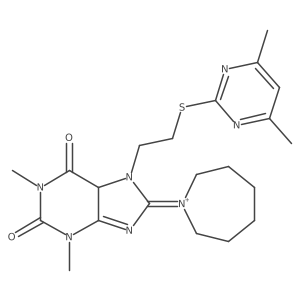 8-(azepan-1-ium-1-ylidene)-7-[2-(4,6-dimethylpyrimidin-2-yl)sulfanylethyl]-1,3-dimethyl-5H-purine-2,6-dione结构式