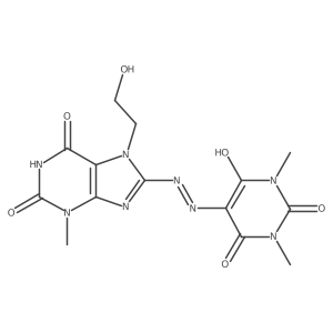 5-(2-(7-(2-hydroxyethyl)-3-methyl-2,6-dioxo-2,3,6,7-tetrahydro-1H-purin-8-yl)hydrazono)-1,3-dimethylpyrimidine-2,4,6(1H,3H,5H)-trione结构式