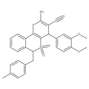 4-Amino-6-(3,4-dimethoxyphenyl)-9-[(4-methylphenyl)methyl]-8,8-dioxo-3-oxa-8lambda6-thia-9-azatricyclo[8.4.0.0^{2,7}]tetradeca-1(14),2(7),4,10,12-pentaene-5-carbonitrile Structure