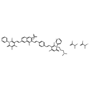 1,3'-Bipyridinium, 5'-((4-((7-((1',2'-dihydro-6'-hydroxy-3,4'-dimethyl-2'-oxo(1,3'-bipyridinium)-5'-yl)azo)-1-hydroxy-3-sulfo-2-naphthalenyl)azo)phenyl)azo)-1'-(3-(dimethylamino)propyl)-1',2'-dihydro-6'-hydroxy-4'-methyl-2'-oxo-, salt with 2-hydroxypropanoic acid (1:2)结构式
