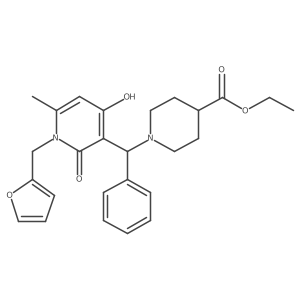 Ethyl 1-((1-(furan-2-ylmethyl)-4-hydroxy-6-methyl-2-oxo-1,2-dihydropyridin-3-yl)(phenyl)methyl)piperidine-4-carboxylate结构式