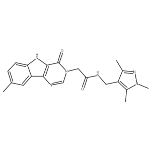 2-(8-methyl-4-oxo-4,5-dihydro-3H-pyrimido[5,4-b]indol-3-yl)-N-((1,3,5-trimethyl-1H-pyrazol-4-yl)methyl)acetamide结构式