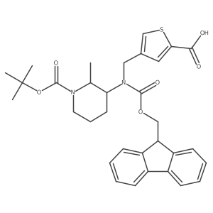 4-({[(2R,3S)-1-[(tert-butoxy)carbonyl]-2-methylpiperidin-3-yl]({[(9H-fluoren-9-yl)methoxy]carbonyl})amino}methyl)thiophene-2-carboxylic acid Structure