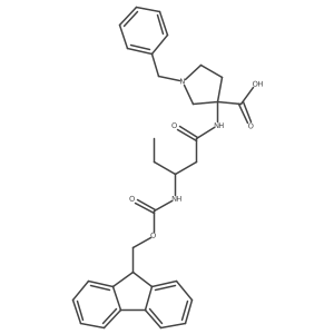 1-benzyl-3-[(3R)-3-({[(9H-fluoren-9-yl)methoxy]carbonyl}amino)pentanamido]pyrrolidine-3-carboxylic acid结构式