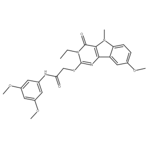 N-(3,5-dimethoxyphenyl)-2-({3-ethyl-8-methoxy-5-methyl-4-oxo-3H,4H,5H-pyrimido[5,4-b]indol-2-yl}sulfanyl)acetamide结构式