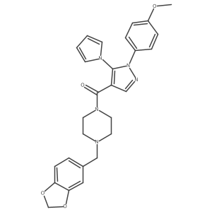 (4-(benzo[d][1,3]dioxol-5-ylmethyl)piperazin-1-yl)(1-(4-methoxyphenyl)-5-(1H-pyrrol-1-yl)-1H-pyrazol-4-yl)methanone Structure