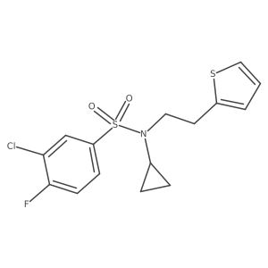3-chloro-N-cyclopropyl-4-fluoro-N-(2-(thiophen-2-yl)ethyl)benzenesulfonamide结构式