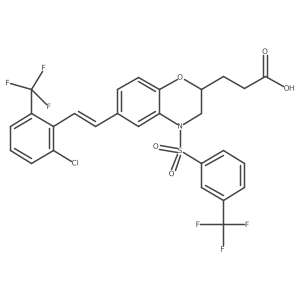 3-[(2R)-6-[(E)-2-[2-chloro-6-(trifluoromethyl)phenyl]ethenyl]-4-[3-(trifluoromethyl)benzenesulfonyl]-3,4-dihydro-2H-1,4-benzoxazin-2-yl]propanoic acid结构式