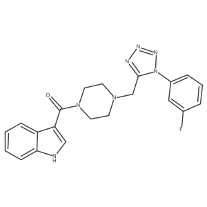 O=C(c1c[nH]c2ccccc12)N1CCN(Cc2nnnn2-c2cccc(F)c2)CC1结构式