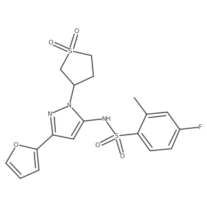 N-(1-(1,1-dioxidotetrahydrothiophen-3-yl)-3-(furan-2-yl)-1H-pyrazol-5-yl)-4-fluoro-2-methylbenzenesulfonamide结构式