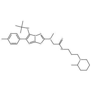 2-((5-(tert-Butylamino)-6-(p-tolyl)imidazo[2,1-b][1,3,4]thiadiazol-2-yl)(methyl)amino)-N-(3-(2-methylpiperidin-1-yl)propyl)acetamide Structure