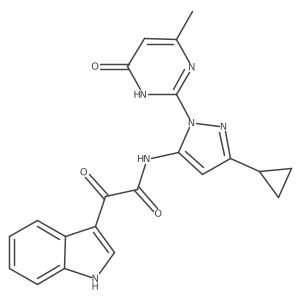 N-(3-cyclopropyl-1-(4-methyl-6-oxo-1,6-dihydropyrimidin-2-yl)-1H-pyrazol-5-yl)-2-(1H-indol-3-yl)-2-oxoacetamide结构式