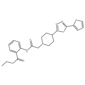 Ethyl 2-(2-(4-(5-(furan-2-yl)-1,3,4-oxadiazol-2-yl)piperidin-1-yl)acetamido)benzoate结构式
