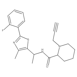 N-{1-[2-(2-fluorophenyl)-4-methyl-1,3-thiazol-5-yl]ethyl}-1-(prop-2-yn-1-yl)piperidine-2-carboxamide结构式