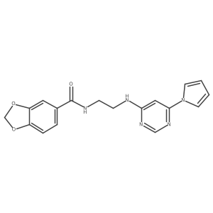 N-(2-((6-(1H-pyrrol-1-yl)pyrimidin-4-yl)amino)ethyl)benzo[d][1,3]dioxole-5-carboxamide结构式