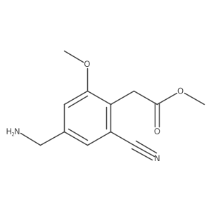 Benzeneacetic acid, 4-(aminomethyl)-2-cyano-6-methoxy-, methyl ester Structure