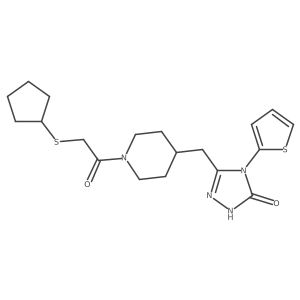 3-((1-(2-(cyclopentylthio)acetyl)piperidin-4-yl)methyl)-4-(thiophen-2-yl)-1H-1,2,4-triazol-5(4H)-one Structure