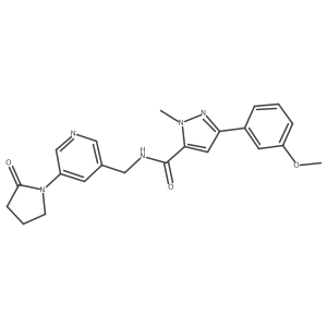 3-(3-methoxyphenyl)-1-methyl-N-{[5-(2-oxopyrrolidin-1-yl)pyridin-3-yl]methyl}-1H-pyrazole-5-carboxamide结构式