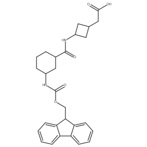2-{3-[3-({[(9H-fluoren-9-yl)methoxy]carbonyl}amino)cyclohexaneamido]cyclobutyl}acetic acid结构式