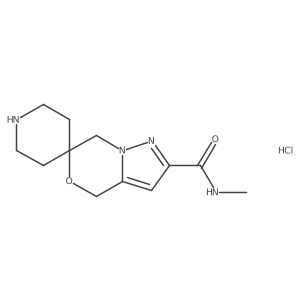 N-Methylspiro[4,7-dihydropyrazolo[5,1-c][1,4]oxazine-6,4'-piperidine]-2-carboxamide;hydrochloride结构式