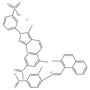 Chromate(1-), [3-[4,5-dihydro-4-[2-[2-(hydroxy-kappaO)-4-nitrophenyl]diazenyl-kappaN1]-3-methyl-5-(oxo-kappaO)-1H-pyrazol-1-yl]benzenesulfonamidato(2-)][1-[2-[2-(hydroxy-kappaO)-4-nitrophenyl]diazenyl-kappaN1]-2-naphthalenolato(2-)-kappaO]-, hydrogen (1:1)结构式