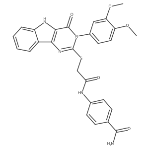 4-(2-((3-(3,4-dimethoxyphenyl)-4-oxo-4,5-dihydro-3H-pyrimido[5,4-b]indol-2-yl)thio)acetamido)benzamide结构式