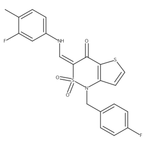 (3Z)-1-(4-fluorobenzyl)-3-{[(3-fluoro-4-methylphenyl)amino]methylene}-1H-thieno[3,2-c][1,2]thiazin-4(3H)-one 2,2-dioxide结构式