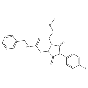 N-benzyl-2-(1-(4-fluorophenyl)-3-(2-methoxyethyl)-2,5-dioxoimidazolidin-4-yl)acetamide Structure