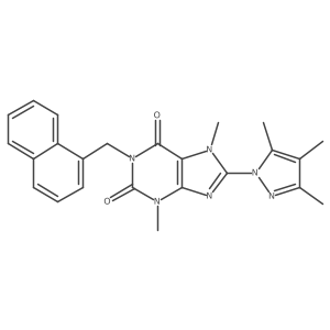 3,7-dimethyl-1-(naphthalen-1-ylmethyl)-8-(3,4,5-trimethyl-1H-pyrazol-1-yl)-1H-purine-2,6(3H,7H)-dione结构式
