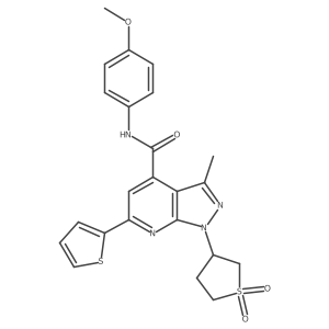 1-(1,1-dioxidotetrahydrothiophen-3-yl)-N-(4-methoxyphenyl)-3-methyl-6-(thiophen-2-yl)-1H-pyrazolo[3,4-b]pyridine-4-carboxamide结构式