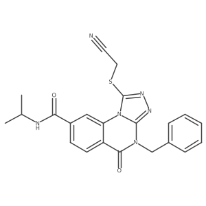 CC(C)NC(=O)c1ccc2c(=O)n(Cc3ccccc3)c3nnc(SCC#N)n3c2c1结构式