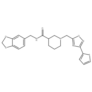 N-(benzo[d][1,3]dioxol-5-ylmethyl)-1-((3-(thiophen-2-yl)-1,2,4-oxadiazol-5-yl)methyl)piperidine-3-carboxamide结构式