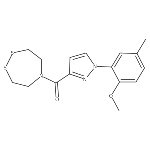 5-[1-(2-methoxy-5-methylphenyl)-1H-pyrazole-3-carbonyl]-1,2,5-dithiazepane结构式