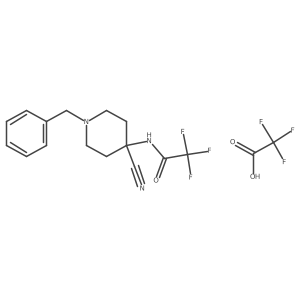 N-(1-benzyl-4-cyanopiperidin-4-yl)-2,2,2-trifluoroacetamide; trifluoroacetic acid Structure