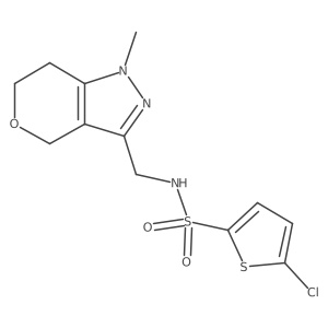 5-chloro-N-((1-methyl-1,4,6,7-tetrahydropyrano[4,3-c]pyrazol-3-yl)methyl)thiophene-2-sulfonamide结构式