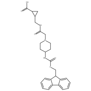 rac-(1R,2S)-2-({2-[4-({[(9H-fluoren-9-yl)methoxy]carbonyl}amino)piperidin-1-yl]acetamido}methyl)cyclopropane-1-carboxylic acid Structure