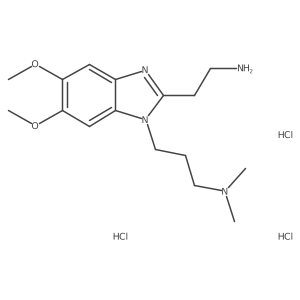 2-{1-[3-(dimethylamino)propyl]-5,6-dimethoxy-1H-1,3-benzodiazol-2-yl}ethan-1-amine trihydrochloride Structure