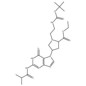 (2S,4S)-Ethyl 1-(2-((tert-butoxycarbonyl)amino)ethyl)-4-(2-isobutyramido-6-oxo-3H-purin-7(6H)-yl)pyrrolidine-2-carboxylate结构式