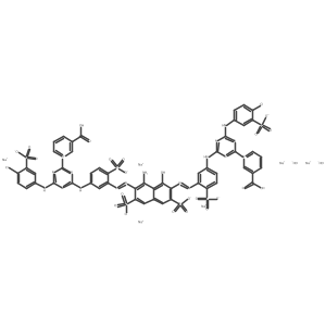Sodium hydroxide 4-amino-3,6-bis[(5-{[4-(3-carboxypyridin-1-ium-1-yl)-6-(4-chloro-3-sulfonatoanilino)-1,3,5-triazin-2-yl]amino}-2-sulfonatophenyl)diazenyl]-5-hydroxynaphthalene-2,7-disulfonate (6:2:1) Structure
