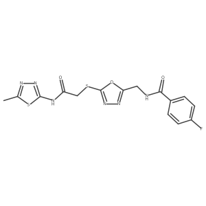4-fluoro-N-((5-((2-((5-methyl-1,3,4-thiadiazol-2-yl)amino)-2-oxoethyl)thio)-1,3,4-oxadiazol-2-yl)methyl)benzamide结构式