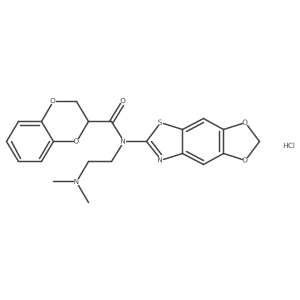 N-([1,3]dioxolo[4',5':4,5]benzo[1,2-d]thiazol-6-yl)-N-(2-(dimethylamino)ethyl)-2,3-dihydrobenzo[b][1,4]dioxine-2-carboxamide hydrochloride结构式